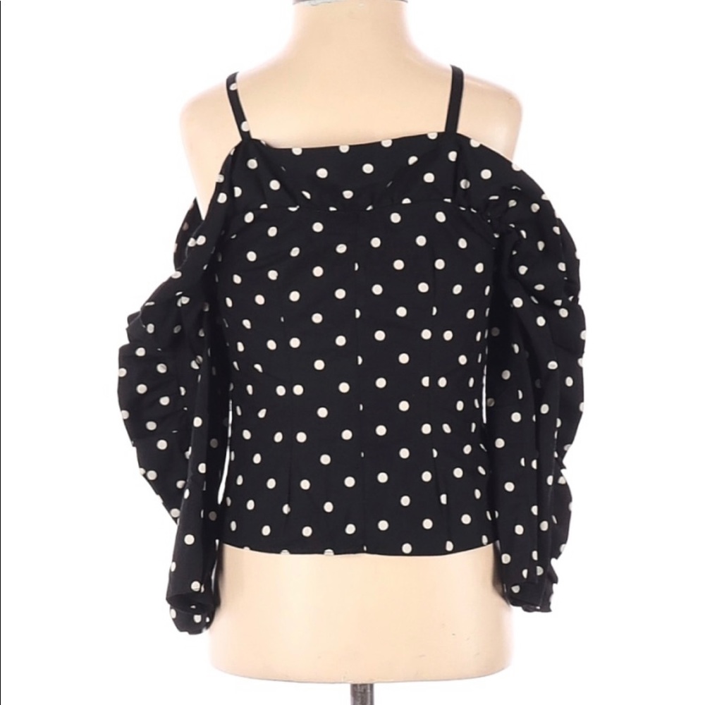 Structured Polka Dot Off Shoulder Ruffled Top - Picture 5 of 10